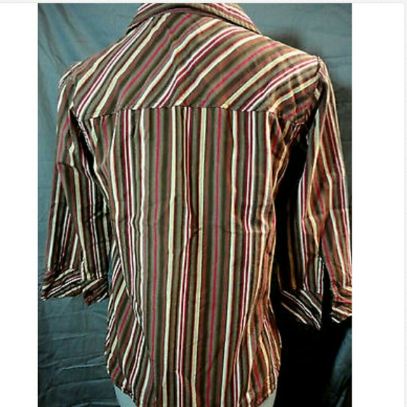 IB DIFFUSION Dress Shirt PS Brown Stripe western - Picture 3 of 4